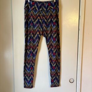 Lularoe tall and curvy tc leggings blue green zigzag abstract pre-owned